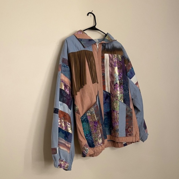 Vintage Handmade Patchwork Faux Suede Jacket L - Picture 5 of 10